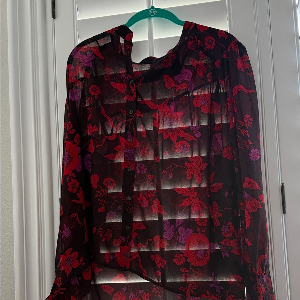 Sanctuary Red and Purple Floral Button Down Shirt